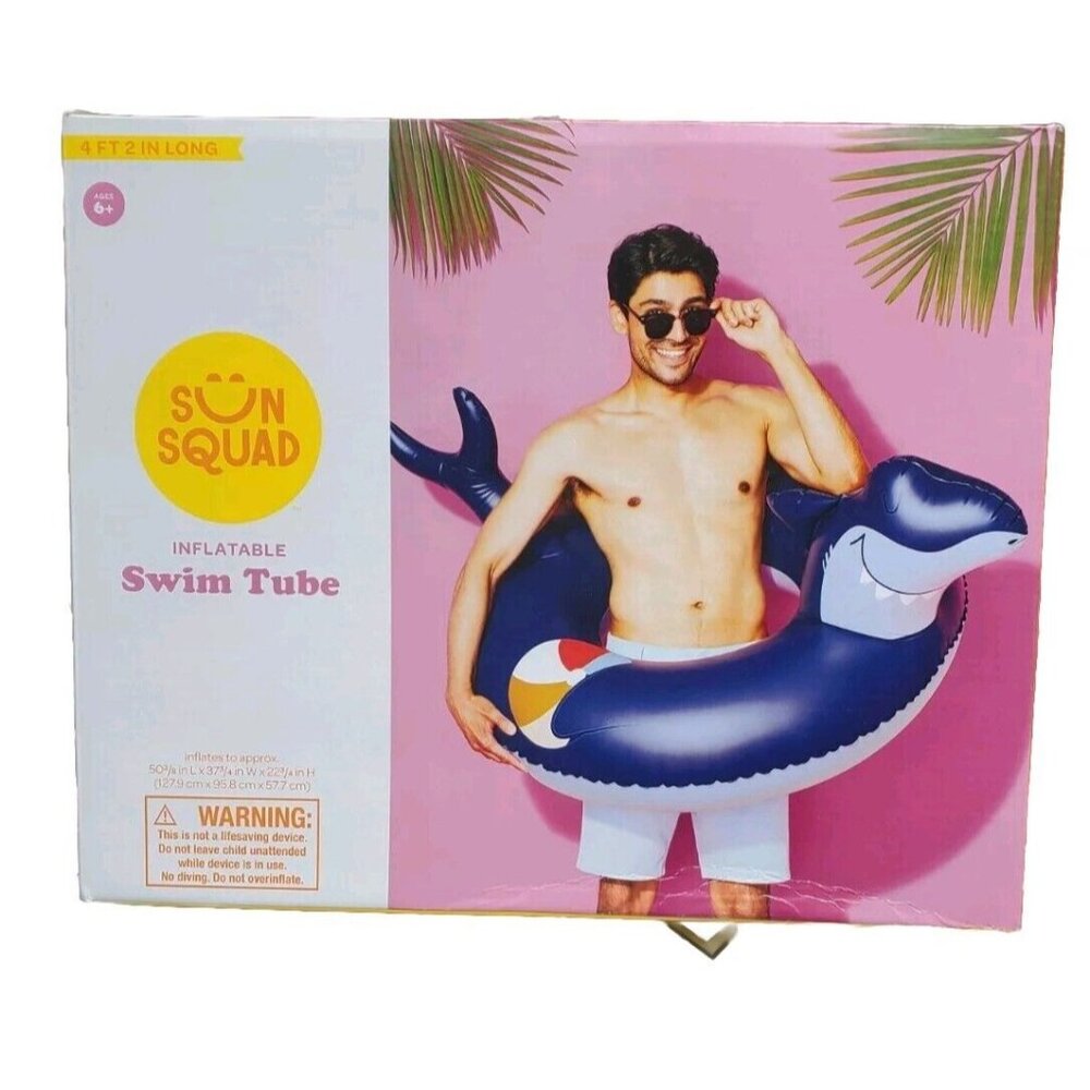 Sun Squad Inflatable Tube Shark Party Tube‎ Inflatable Raft | Fun Pool Float
